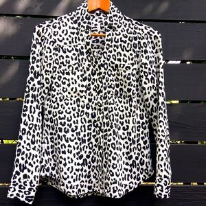 Express The Portofino black and white leopard print long sleeves shirt blouse
